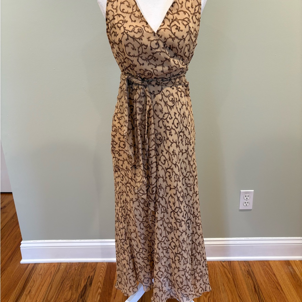 Ralph Lauren Tan And Black Patterned Maxi Dress